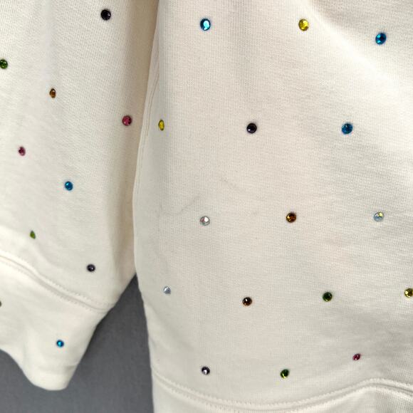 TEREZ Gems Chili Cardigan Sweatshirt Womens Medium Cream Rainbow Rhinestone NWT - Picture 13 of 16